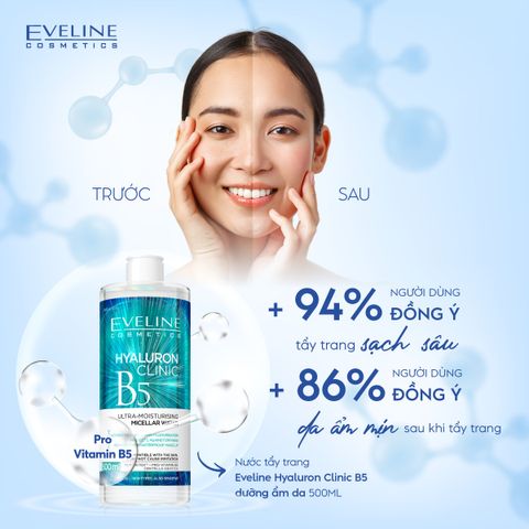 Eveline Nước tẩy trang Hyaluron Clinic B5 Ultra-Moisturising Micellar Water 500ml