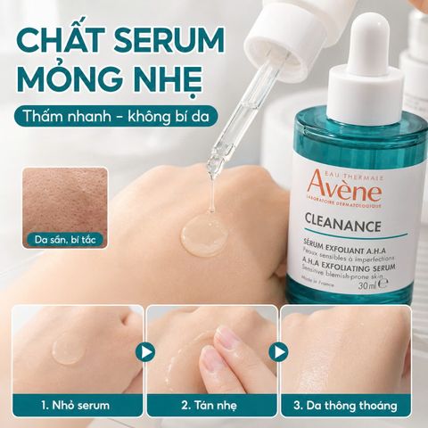 (sale date 5/27)Tinh Chất Dưỡng Da Avene Cleanance AHA Exfoliating Serum 30ml - Tẩy Tế Bào Chết Dành Cho Da Nhạy Cảm, Giảm Khuyết Điểm, Làm Mịn và Sáng Da
