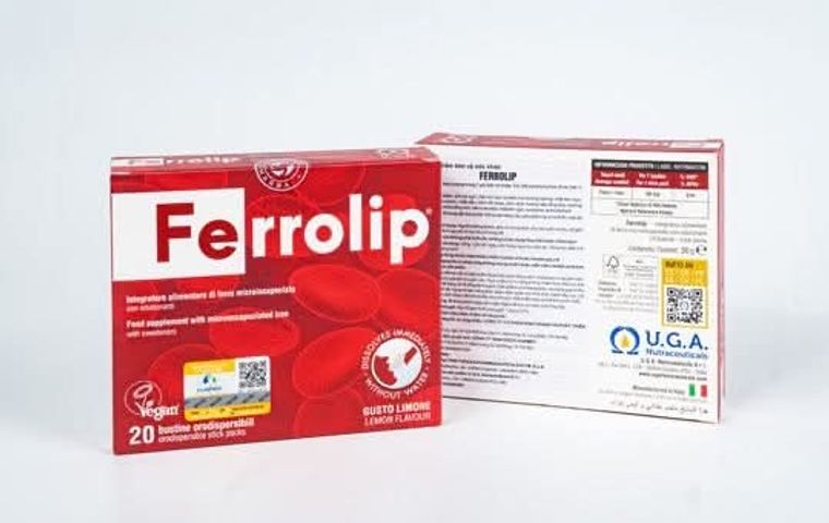 Sắt sinh học Ferrolip cho bà bầu và người thiếu máu, nhập khẩu từ Ý (Hộp 20 gói)