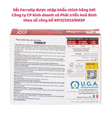 Sắt sinh học Ferrolip cho bà bầu và người thiếu máu, nhập khẩu từ Ý (Hộp 20 gói)