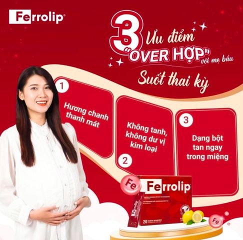 Sắt sinh học Ferrolip cho bà bầu và người thiếu máu, nhập khẩu từ Ý (Hộp 20 gói)