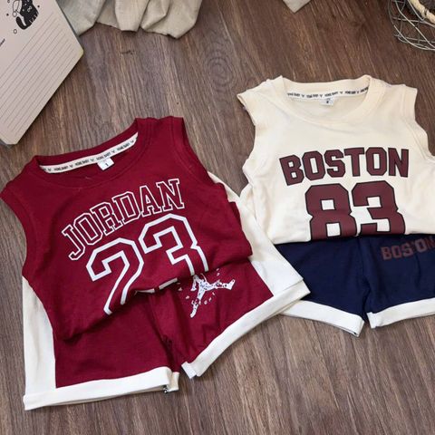 Set bộ thể thao bóng chày in số chữ mát mẻ thoáng khí chất cotton hàn cho bé trai mùa hè