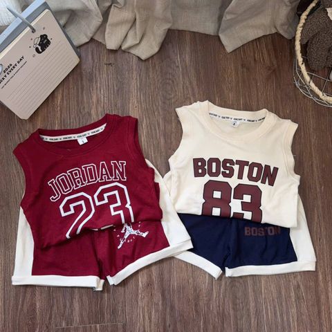 Set bộ thể thao bóng chày in số chữ mát mẻ thoáng khí chất cotton hàn cho bé trai mùa hè