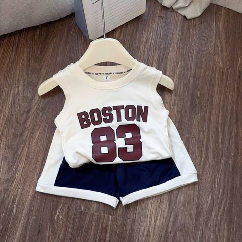 Set bộ thể thao bóng chày in số chữ mát mẻ thoáng khí chất cotton hàn cho bé trai mùa hè