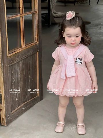 Hàng QC - Váy thô mềm hello kitty cute đáng yêu dễ thương dáng bí bồng xinh xắn kèm khăn cho bé gái