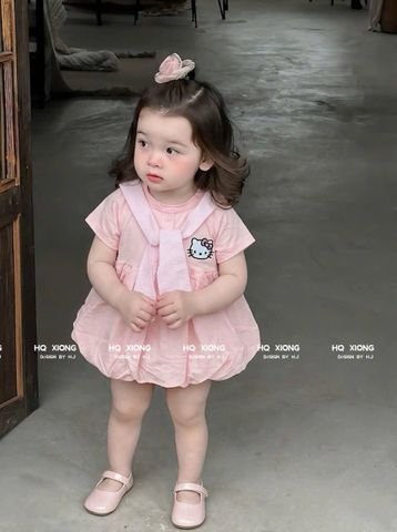 Hàng QC - Váy thô mềm hello kitty cute đáng yêu dễ thương dáng bí bồng xinh xắn kèm khăn cho bé gái