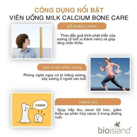 Viên uống Canxi sữa Bio Island Milk Bone Care 150 viên bổ sung canxi cho bà bầu, trẻ dậy thì (có tem phụ)