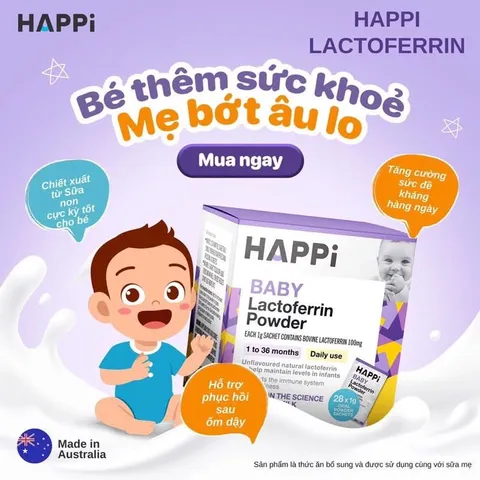Men Happi Baby Lactoferrin 28g – Tăng miễn dịch, hỗ trợ tiêu hóa, phát triển trí não hàng Úc