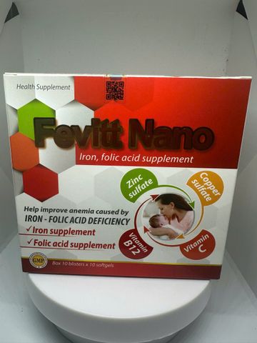 Viên uống FEVITT NANO 100V bổ sung sắt, acid folic, bổ máu, cải thiện tình trạng thiếu máu