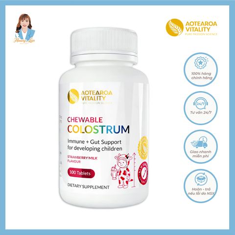 Kẹo sữa non hỗ trợ miễn dịch và đường ruột cho bé New Zealand Aotearoa Vitality Chewable Colostrum 100 viên