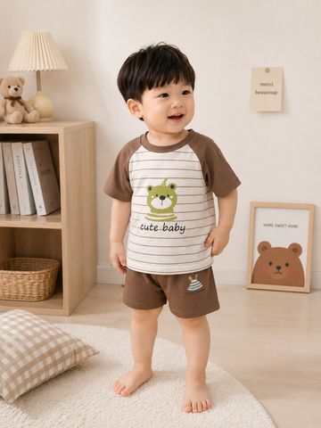 Hàng QC- Set bộ thun cotton hàn quốc kẻ ếch con cute đáng yêu dễ thương mát mẻ mùa hè cho bé trai