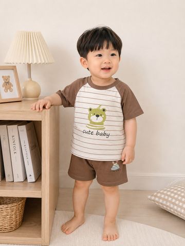 Hàng QC- Set bộ thun cotton hàn quốc kẻ ếch con cute đáng yêu dễ thương mát mẻ mùa hè cho bé trai