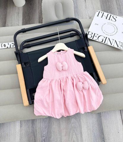 Váy ba lỗ đũi dáng bí bồng đính nơ cute xinh xắn đáng yêu mát mẻ mùa hè phong cách hàn quốc cho bé giá