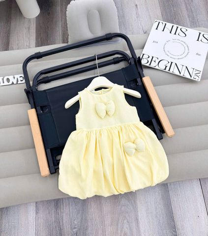 Váy ba lỗ đũi dáng bí bồng đính nơ cute xinh xắn đáng yêu mát mẻ mùa hè phong cách hàn quốc cho bé giá