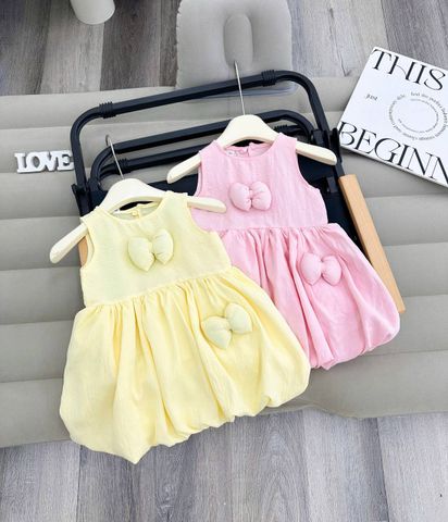 Váy ba lỗ đũi dáng bí bồng đính nơ cute xinh xắn đáng yêu mát mẻ mùa hè phong cách hàn quốc cho bé giá
