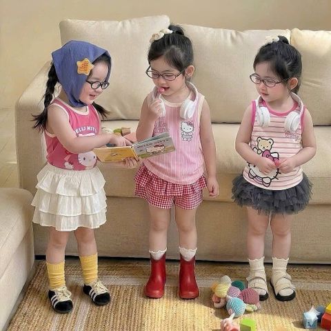 Áo ba lỗ kẻ hello kitty cute đáng yêu xinh xắn mát mẻ mùa hè cho bé gái