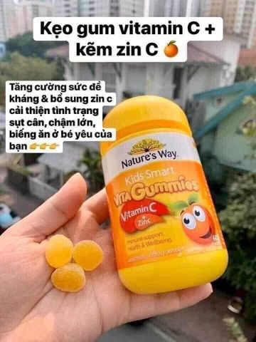 (Có tem) Kẹo dẻo bổ sung Vitamin C và Kẽm Nature's Way Úc Hỗ Trợ Tăng Đề Kháng  60 viên
