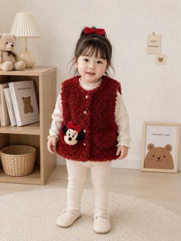 Hàng QC - Áo gile lông cừu kèm dây micky cute đáng yêu xinh xắn ấm áp thu đông phong cách hàn quốc cho bé gái