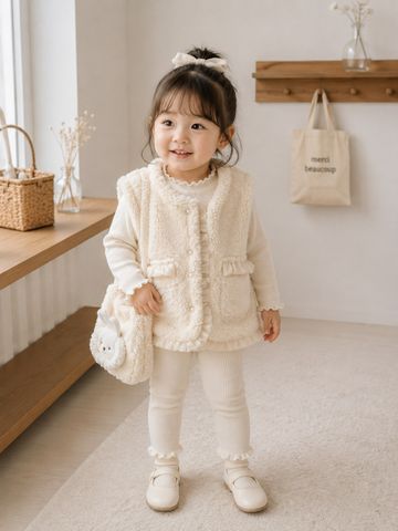 Hàng QC - Áo gile lông cừu bèo xinh xắn vintage ấm áp dày dặn thu đông phong cách hàn quốc khoác ngoài cho bé gái