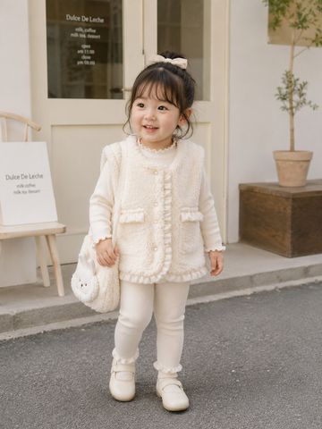 Hàng QC - Áo gile lông cừu bèo xinh xắn vintage ấm áp dày dặn thu đông phong cách hàn quốc khoác ngoài cho bé gái