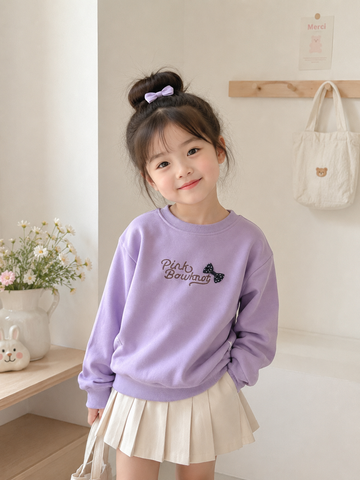Hàng QC- Áo nỉ lót bông đính nơ ấm áp dày dặn vintage hàn quốc cho bé gái mùa đông