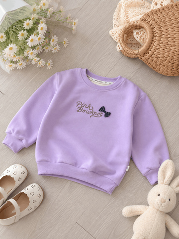 Hàng QC- Áo nỉ lót bông đính nơ ấm áp dày dặn vintage hàn quốc cho bé gái mùa đông