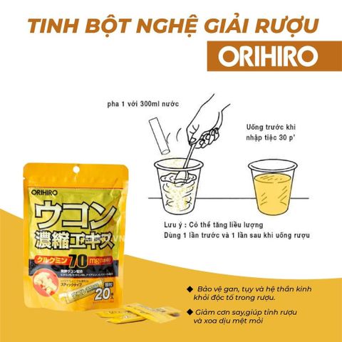 Tinh Bột Nghệ Giải Rượu Orihiro Nhật Bản - Hỗ Trợ Chức Năng Gan, Nhanh Chóng Loại Bỏ Độc Tố, Dễ Dàng Sử Dụng (20 Gói) 749516