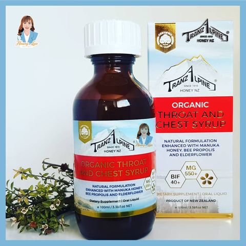 Siro ho, đau rát họng MGO650+ New Zealand TranzAlpine Organic Throat And Chest Syrup 100ml