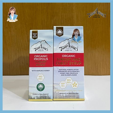 Siro ho, đau rát họng MGO650+ New Zealand TranzAlpine Organic Throat And Chest Syrup 100ml