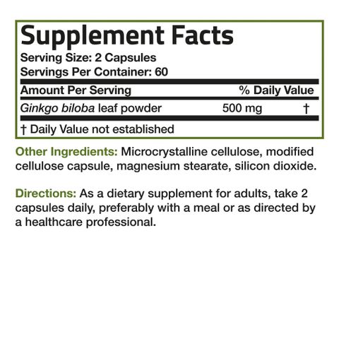 Vitamin Organic Ginkgo Biloba 500mg - 120 Viên Bổ Não, Tăng Cường Trí Nhớ, Hỗ Trợ Tuần Hoàn Máu Não - Chất Lượng Mỹ 749669