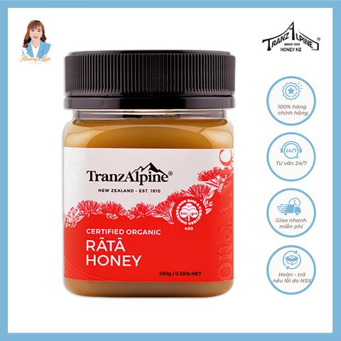 Mật ong Rata hữu cơ nguyên chất New Zealand TranzAlpine Certified Organic Rata Honey 250g
