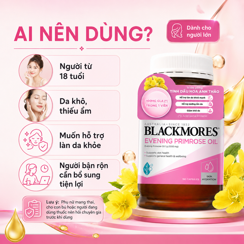 Tinh Dầu Hoa Anh Thảo Blackmores Evening Primrose Oil 190 Viên – Hỗ Trợ Cân Bằng Nội Tiết Nữ và Chăm Sóc Da, Sức Khỏe Phụ Nữ