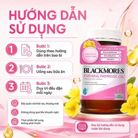 Tinh Dầu Hoa Anh Thảo Blackmores Evening Primrose Oil 190 Viên – Hỗ Trợ Cân Bằng Nội Tiết Nữ và Chăm Sóc Da, Sức Khỏe Phụ Nữ