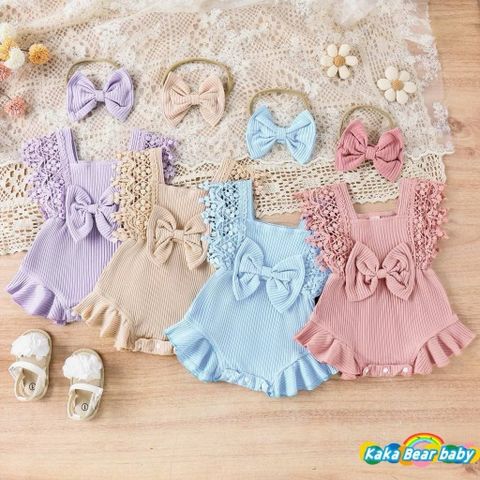 Bodysuit ren nơ kèm bờm xinh xắn dễ thương mùa hè cho bé gái điệu đà