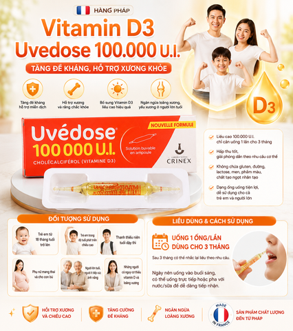[Hàng Pháp] Vitamin D3 Uvedose 100.000 U.I. - Tăng Đề Kháng, Hỗ Trợ Xương Khỏe, Dễ Uống Cho Trẻ Em Và Người Lớn