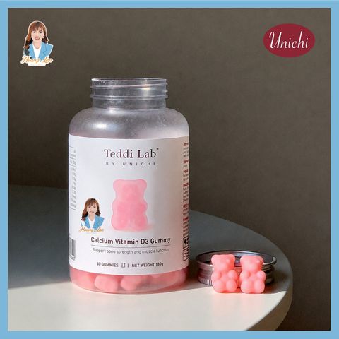 Kẹo dẻo bổ sung Canxi Vitamin D3 giúp xương chắc khỏe Úc Unichi Teddi Lab Calcium Vitamin D3 Gummy 60 viên