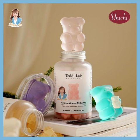 Kẹo dẻo bổ sung Canxi Vitamin D3 giúp xương chắc khỏe Úc Unichi Teddi Lab Calcium Vitamin D3 Gummy 60 viên