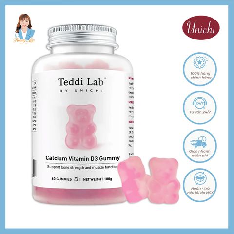 Kẹo dẻo bổ sung Canxi Vitamin D3 giúp xương chắc khỏe Úc Unichi Teddi Lab Calcium Vitamin D3 Gummy 60 viên