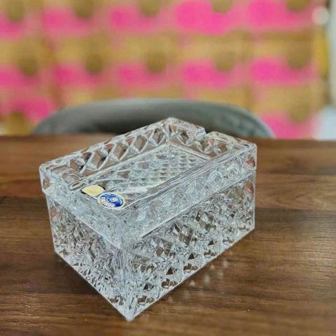 GẠT TÀN PHA LÊ KÈM HỘP ĐỰNG THUỐC LÁ 2 NGĂN BOHEMIA 12CM