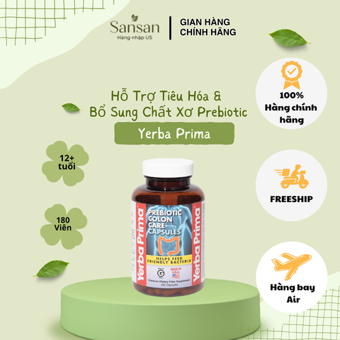 Viên Uống Yerba Prima Colon Care 180 Viên – Hỗ Trợ Tiêu Hóa & Bổ Sung Chất Xơ Prebiotic