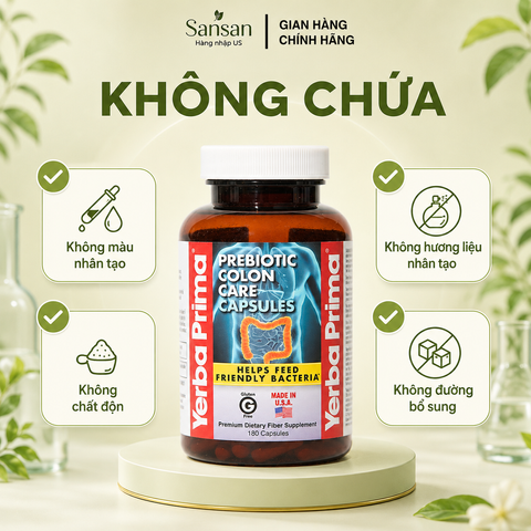 Viên Uống Yerba Prima Colon Care 180 Viên – Hỗ Trợ Tiêu Hóa & Bổ Sung Chất Xơ Prebiotic