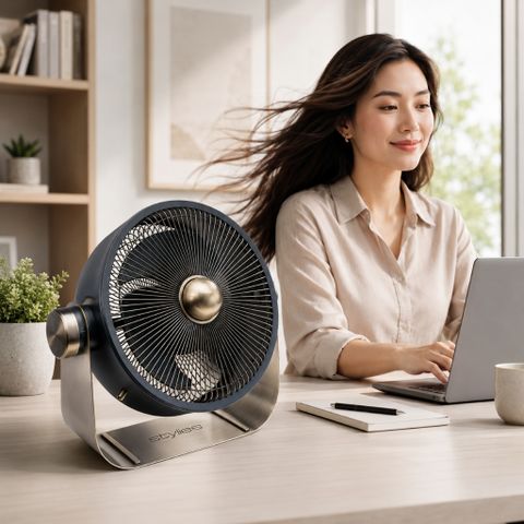 Quạt để bàn Stylies Castor 40W vỏ kim loại chỉnh góc 180° chạy êm, thương hiệu Thụy Sĩ