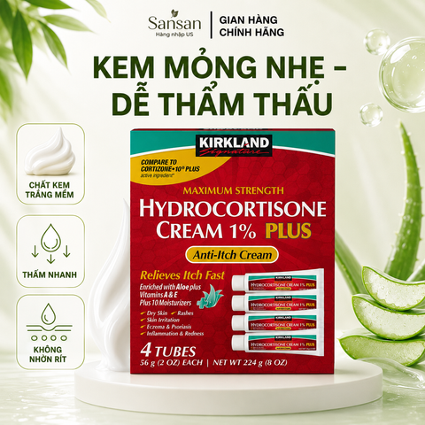 Kem Bôi Kirkland Hydrocortisone Cream 1% Plus 56g Mỹ – Hỗ Trợ Giảm Ngứa Dị Ứng Chàm Eczema Viêm Da