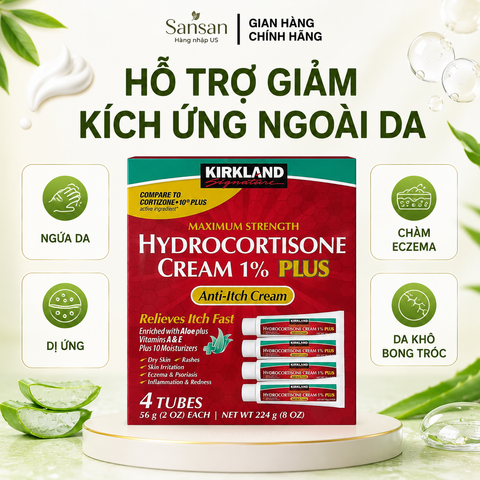 Kem Bôi Kirkland Hydrocortisone Cream 1% Plus 56g Mỹ – Hỗ Trợ Giảm Ngứa Dị Ứng Chàm Eczema Viêm Da