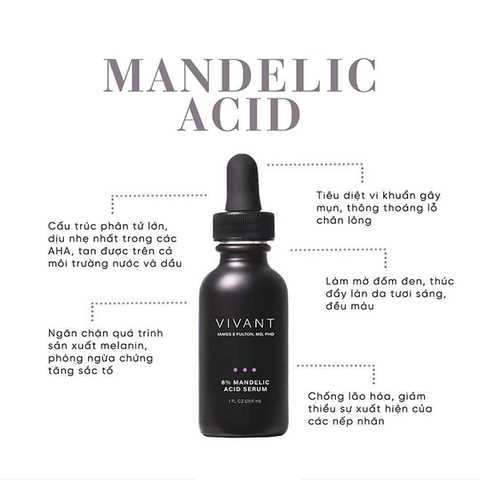 Vivant 8% Mandelic Acid Serum -Tinh chất sáng da đều màu 3-in-1 tăng cường tái tạo tế bào và hỗ trợ  các vấn đề về lỗ chân lông.