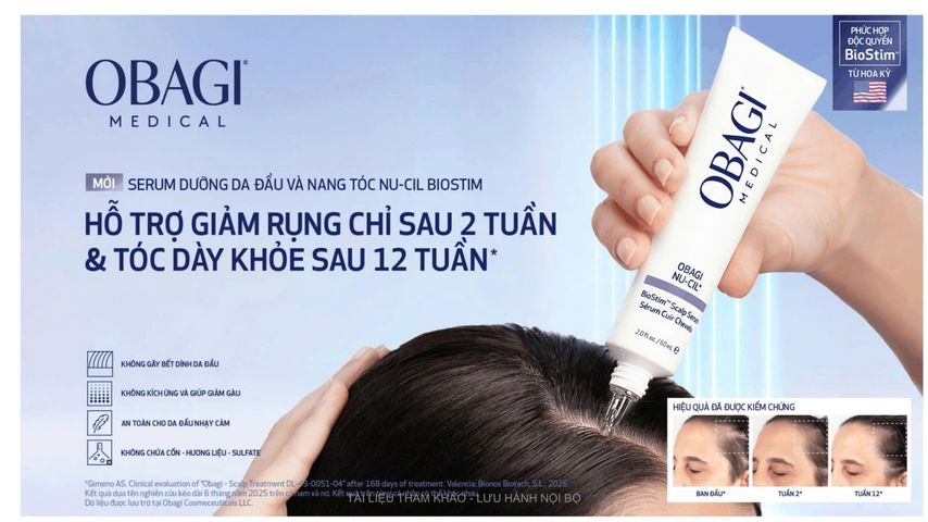 Serum Dưỡng Da Đầu & Nang Tóc Obagi Nu-cil® Biostim™ 60ml  dưỡng da đầu khỏe mạnh, bảo vệ nang tóc, giảm tình trạng tóc thưa mỏng và đứt gãy thương hiệu mỹ
