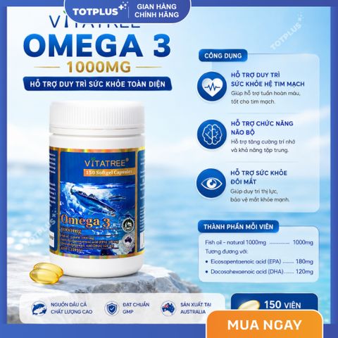 Vitatree Omega 3 - Hàng Nhập Khẩu Úc – Hỗ Trợ Tim Mạch, Não Bộ, Trí Nhớ Và Thị Lực - Lọ 150 Viên