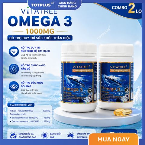 Vitatree Omega 3 - Hàng Nhập Khẩu Úc – Hỗ Trợ Tim Mạch, Não Bộ, Trí Nhớ Và Thị Lực - Lọ 150 Viên