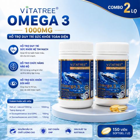 Vitatree Omega 3 - Hàng Nhập Khẩu Úc – Hỗ Trợ Tim Mạch, Não Bộ, Trí Nhớ Và Thị Lực - Lọ 150 Viên