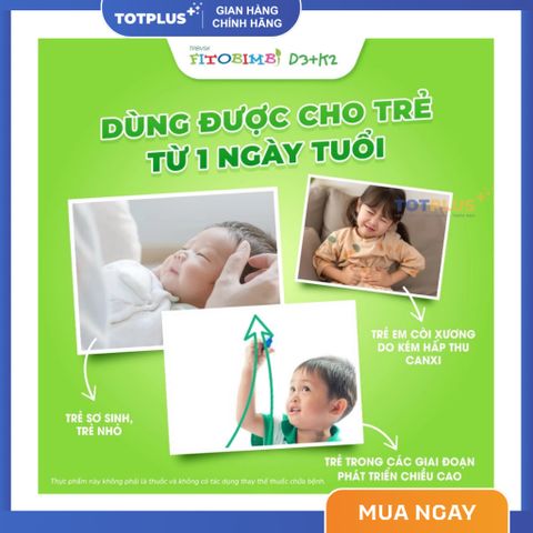 Fitobimbi D3,K2 Cho Trẻ Sơ Sinh, Trẻ Nhỏ–Vitamin D3,K2 Hỗ Trợ Phát Triển Chiều Cao,Hấp Thu Canxi Tốt